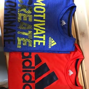 Adidas 100% polyester short sleeve tops orange and blue size 14/16. Large boys
